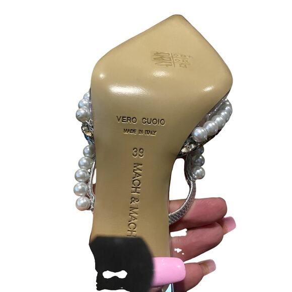 Mach & Mach Diamond of Elizabeth Imitation Pearl Pointed Toe Mule 39 - Picture 11 of 11